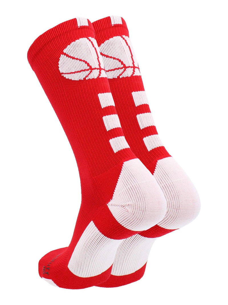 MadSportsStuff Basketball Socks with Basketball Logo Crew Socks (Scarlet/White, X-Large) - Image 2